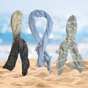 Elegant Women's Scarf Set - Cream, Blue, Gray